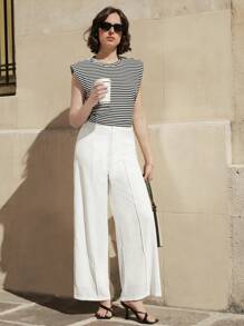 SHEIN Frenchy Striped Print Shoulder Pad Tank Top - Black and White - View 4