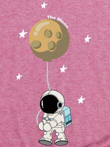 SHEIN LUNE Áo thun nữ Hình học Lá thư Giải trí - Bụi hồng - Xem 3