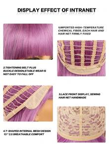 短直筒人造假髮帶劉海 - 淡紫色 - 查看 5