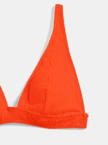 Swim Vcay Summer Beach Textured High Waisted Bikini Set, Bathing Suit - Orange - View 7