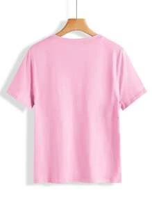SHEIN EZwear Áo thun nữ màu trơn Giải trí - Màu Hồng baby - Xem 2