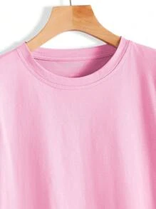SHEIN EZwear Áo thun nữ màu trơn Giải trí - Màu Hồng baby - Xem 4