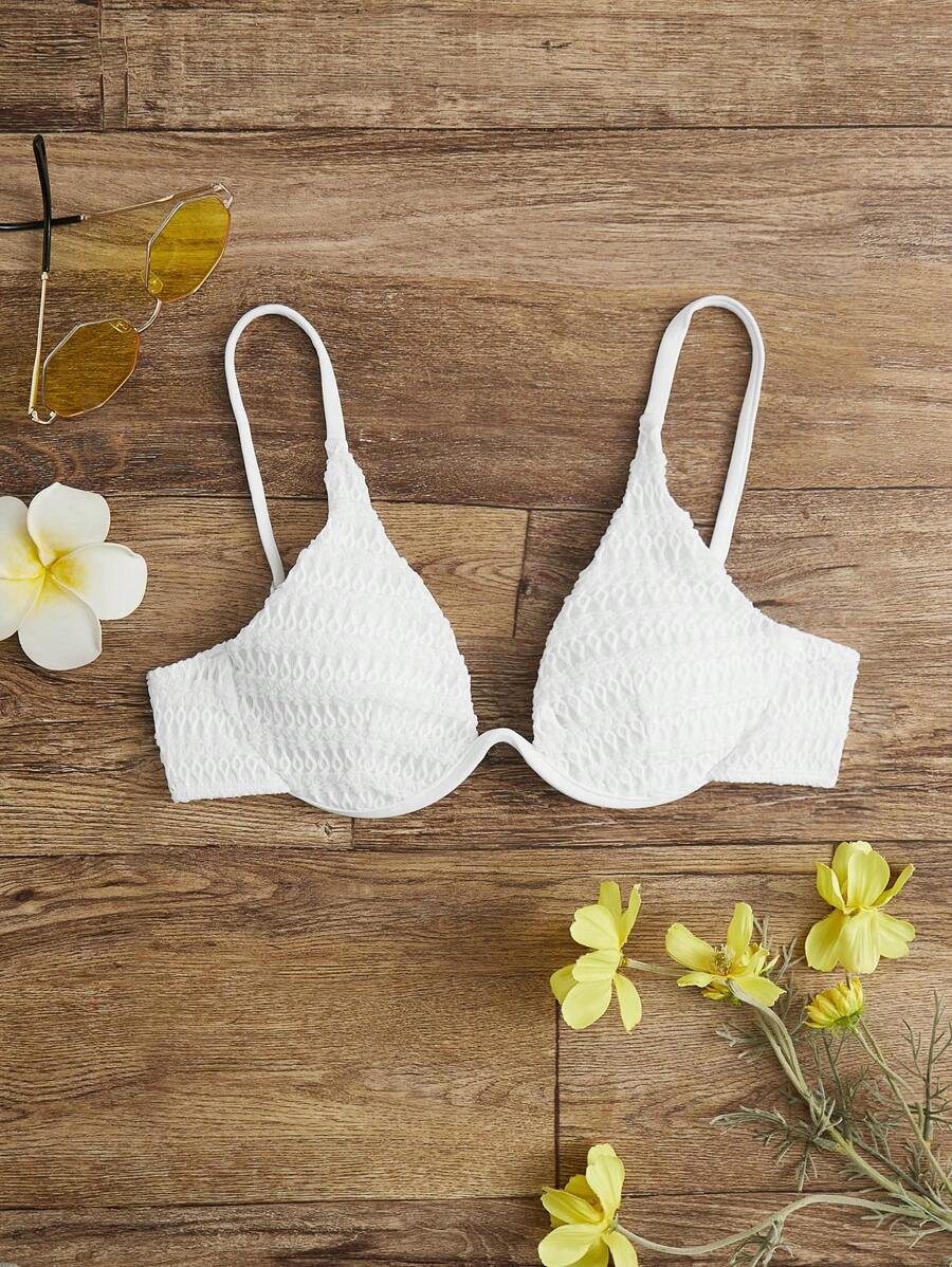 SHEIN Solid Underwire Bikini Top - White - View 1