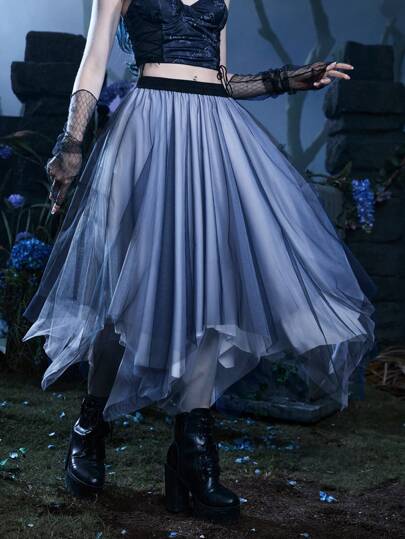 Goth Faldas de Mujer Asimétrico Malla en contraste Liso Casual