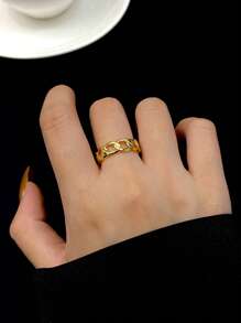 ESBERRY 1入組鏈條流行可調節戒指適合女士S925純銀黃金顏色精細首飾類日常穿著禮物 - 金黃色 - 查看 2