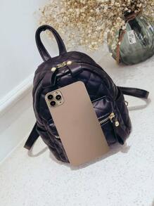 迷你衍縫細節經典背包 - 黑色 - 查看 3