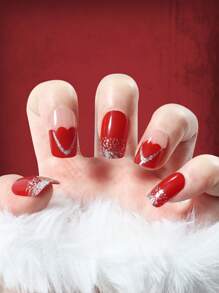 ROMWE Grunge Punk 24 piezas largo cuadrado con diseño de diamante de imitación Uña postiza & 1 hoja cinta - Multicolor - Ver 1