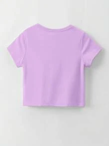 SHEIN Young Girl Solid Round Neck Tee - Lilac Purple - View 2