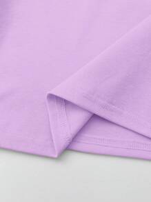 SHEIN Young Girl Solid Round Neck Tee - Lilac Purple - View 5
