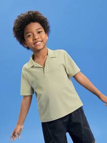 SHEIN Chicos Camisa polo unicolor tejido de canalé - verde menta - Ver 1