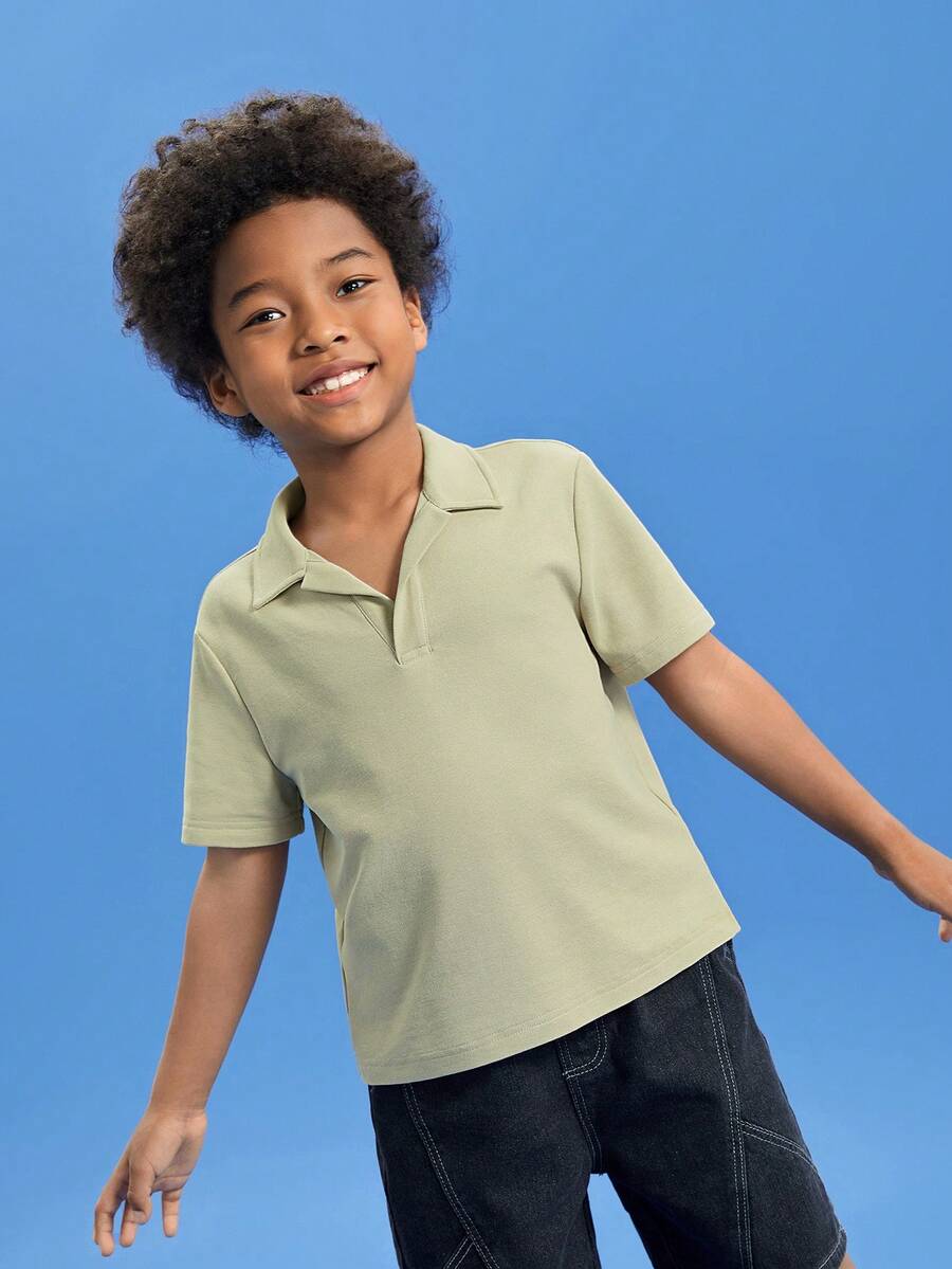 SHEIN Chicos Camisa polo unicolor tejido de canalé - verde menta - Ver 1