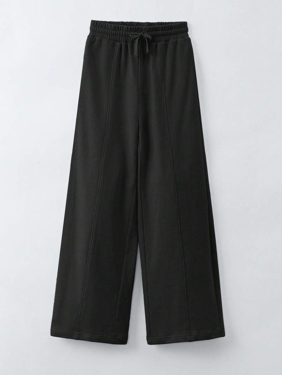 SHEIN Quần thể thao Con gái Dây kéo màu trơn - màu đen - Xem 1