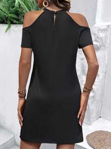 SHEIN LUNE Vestido de hombros descubiertos con abertura delantera - Negro - Ver 2