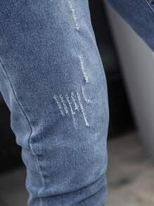 Men Slant Pocket Cat Scratch Jeans - Medium Wash - View 3