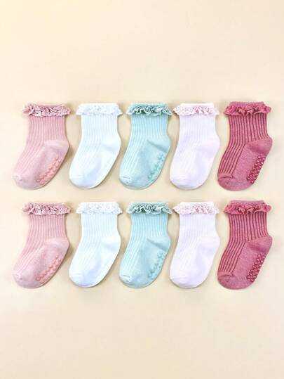 5雙嬰兒蕾絲裝飾防滑襪子