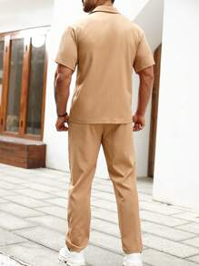 Manfinity Homme 男士素色襯衫和褲子不帶T恤 - 卡其色 - 查看 2