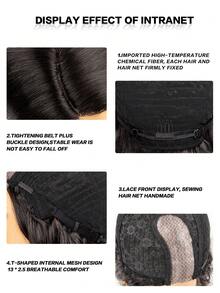 Tóc giả tổng hợp xoăn dài U-Part ren - màu đen - Xem 5