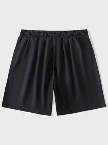 ROMWE MEN Street Life 男士圖案印花腰部抽繩短褲 - 黑色 - 查看 2