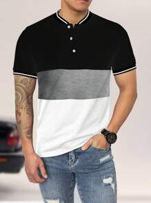 Manfinity Homme Áo thun có cổ Nam Nút phía trước Khối Màu Giải trí - Nhiều màu - Xem 1