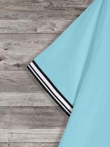 Manfinity Homme Áo thun & Áo lót Nam Con số Sọc Giải trí - Màu xanh bạc hà - Xem 3