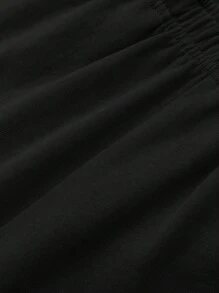 SHEIN 女孩100%棉素色彈性腰帶短褲 - 黑色 - 查看 4