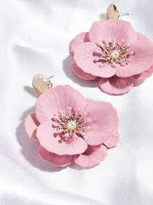 1pair European & American Style Fashionable Sweet Multilayer Flower Drop Earrings Valentines - Pink - View 3