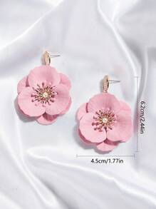 1pair European & American Style Fashionable Sweet Multilayer Flower Drop Earrings Valentines - Pink - View 6