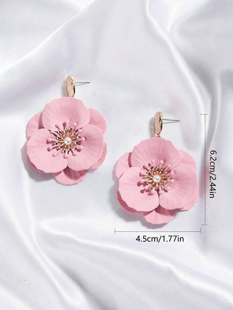 1pair European & American Style Fashionable Sweet Multilayer Flower Drop Earrings Valentines