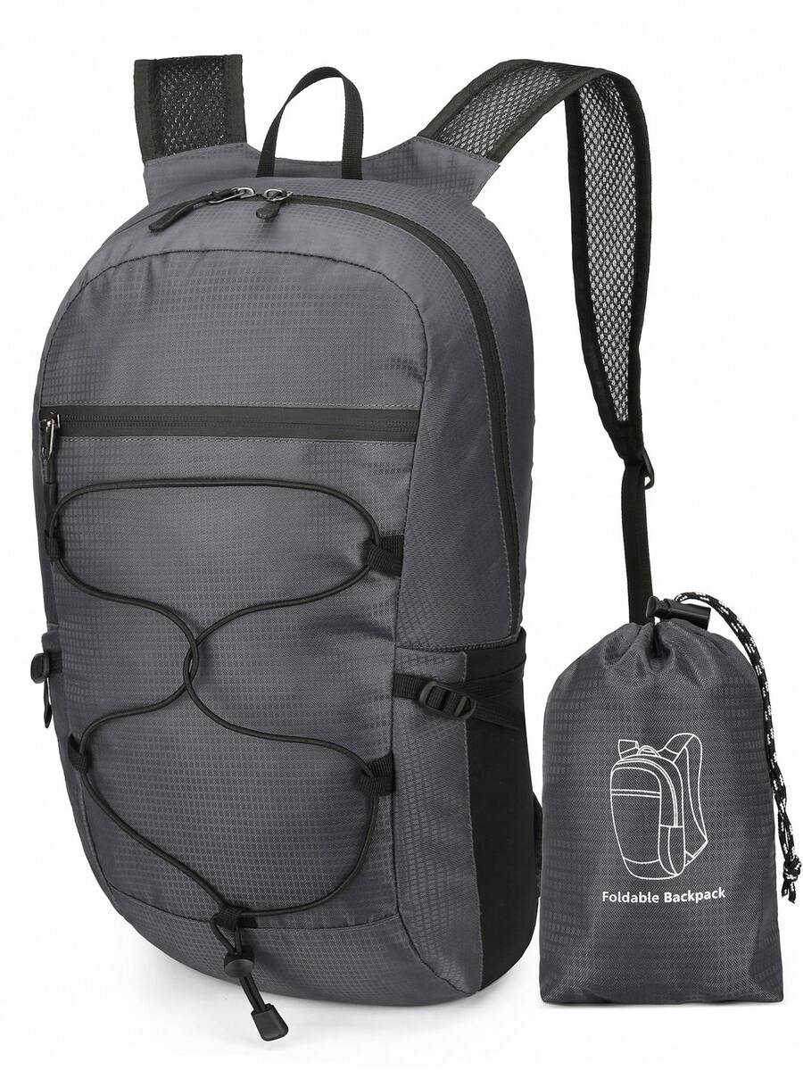 Dark Grey Letter Graphic Wear Resistant Waterproof Foldable Hiking Bag Portable For Outdoor Activity - Dark Grey - View 1