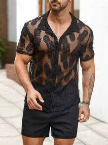 Manfinity RSRT Hombres con patrón de piña Camisa & Shorts - Negro - Ver 1