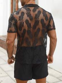 Manfinity RSRT Hombres con patrón de piña Camisa & Shorts - Negro - Ver 2