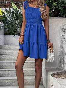 Breezaya Tie Shoulder Ruffle Hem Cami Dress - Blue - View 6