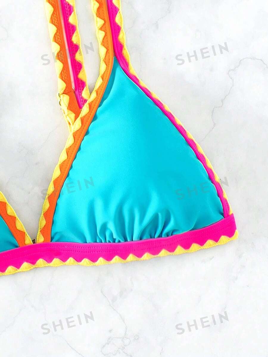 Summer Beach Colorblock Triangle Bikini Top SHEIN USA