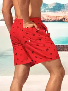 Surfspeed Hombres Shorts de natación con estampado de cintura con cordón - Rojo - Ver 2