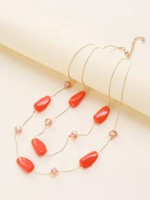 設計師樹脂橙色項鍊水晶鎖骨鏈銅鏈珠吊墜首飾裝飾配件 - 橘色 - 查看 2
