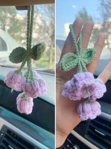 1入組勾織花朵設計織物車內裝飾品 - 彩色 - 查看 3