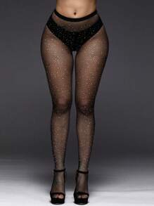 1雙女士時髦性感高彈性水鑽網狀漁網長襪,防鉤絲褲襪(不附帶內褲)
