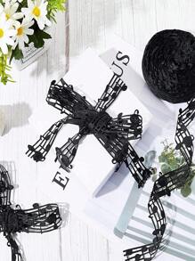 1入組黑色便條印花禮品包裝絲帶派對用聚酯閃光禮品裝飾絲帶 - 黑色 - 查看 1