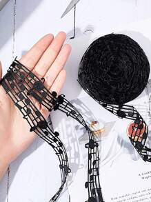 1入組黑色便條印花禮品包裝絲帶派對用聚酯閃光禮品裝飾絲帶 - 黑色 - 查看 2