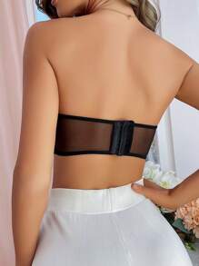 Elegant Black Strapless Lace Bralette Knitted Fabric Medium Stretch For Women - Black - View 2