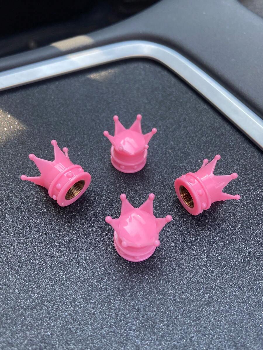 4 piezas Funda con diseño de corona de plástico llanta válvula - Rosa - Ver 1
