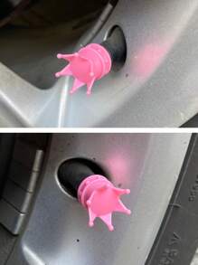 4 piezas Funda con diseño de corona de plástico llanta válvula - Rosa - Ver 4