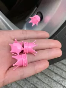 4 piezas Funda con diseño de corona de plástico llanta válvula - Rosa - Ver 5