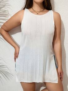 SHEIN Swim Curve Plus Solid Sheer Cover Up Dress Without Bikini - White - View 5