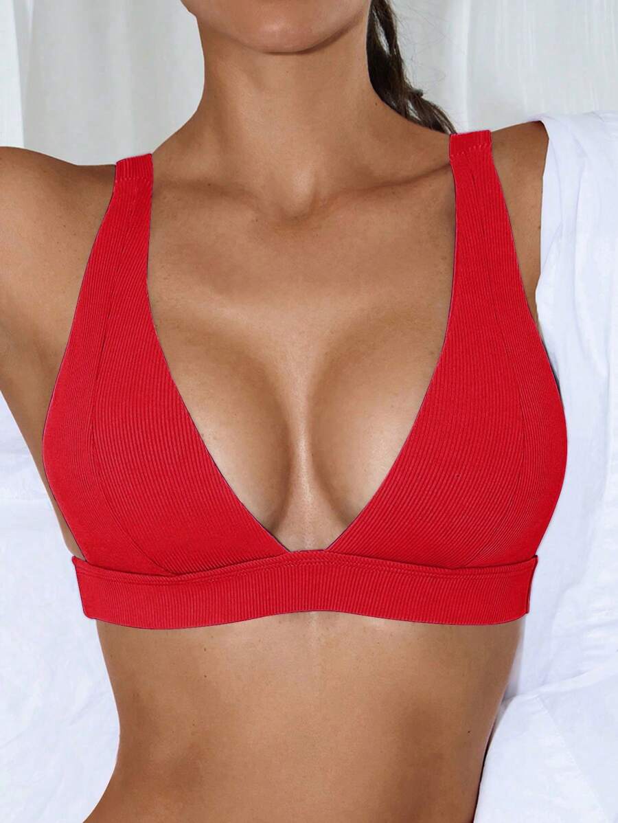 SHEIN Swim Áo Tops Bikini Nữ màu trơn - Đỏ - Xem 1