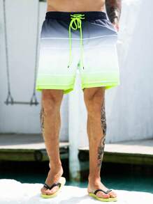 Surfspeed Men Ombre Drawstring Waist Swim Trunks - Multicolor - View 4