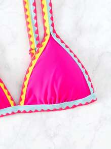 SHEIN Swim 撞色包縫三角杯比基尼上衣 - 彩色 - 查看 3