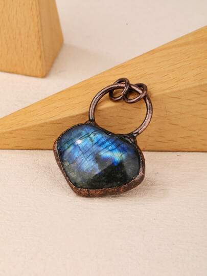 1pc Vintage Style Labradorite Heart Shaped Pendant For Women, Party Gift, Adjustable Size