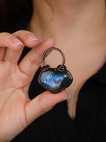 1入組復古風格拉長石心形女式吊墜派對禮物可調節尺寸 - 彩色 - 查看 2