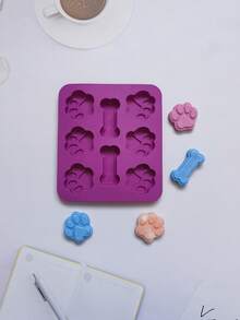 1入組可愛狗爪和骨形狀糖果創意矽膠模具適用於DIY - 紫色 - 查看 5